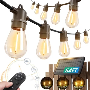 54FT Solar String Lights Outdoor Waterproof with USB Charging & Remote, Dimmable - Picture 1 of 12