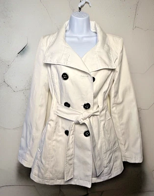 Chaqueta gabardina blanca SM blanca pulida con cinturón elegante WHITE HOUSE BLACK MARKET para mujer Foto 1 de 4