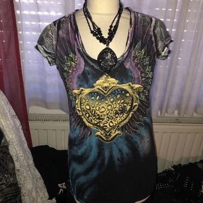 Archaic By Affliction Top Shirt T-Shirt DARLING Tattoo Biker Black Lila Neu S - Bild 1 von 3