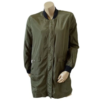 Jaqueta PAPAYA Feminina Tamanho Pequeno Verde Manga Longa Zíper Snap Front Wind Breaker - Imagem 1 de 4