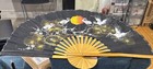 Large Bamboo Vintage Oriental Hand Painted Cranes  40” X 24” Wall Fan