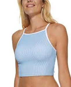 1139 Calvin Klein Long Line Racerback Bikini-Oberteil BLAU WEISS Gr. M neu ohne Etikett - Bild 1 von 1