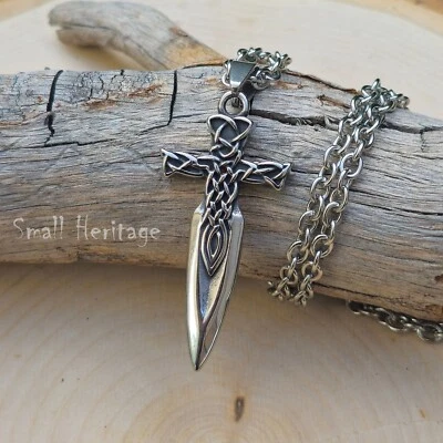 Collar Espada Vikinga Acero Inoxidable Colgante Nórdico Doble Cara Foto 1 de 4