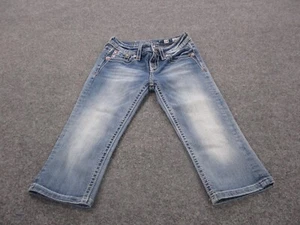 Miss Me Jeans Girl 14 Blue Cuffed Capri Denim Embroidered Rhinestones Y2K Preppy - Picture 1 of 14