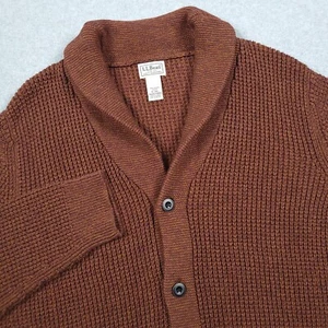 LL Bean Sweater Mens XL Cardigan Fisherman Ragg Organic Cotton Rust Outdoor Gorp - Picture 1 of 8