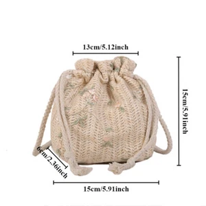 Women Embroidery Small Straw Bag Shoulder Bag Woven Crossbody Handbags Casual - Picture 1 of 16