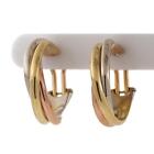 Cartier 18K Tri-Color Gold Trinity Hoop Earrings Omega Backs Round 0.80
