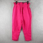 Steele Womens Pants Small Pink Linen Stripe Paper Bag Waist Elastic Corporate