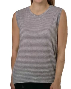 New Tuff Athletics Women’s Quick Drying Tank Top Large L Light Grey Striped - Picture 1 of 2