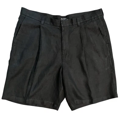 Shorts Brandini masculino plissado frente 8" costura interna 100% linho preto 38 férias na praia - Imagem 1 de 4