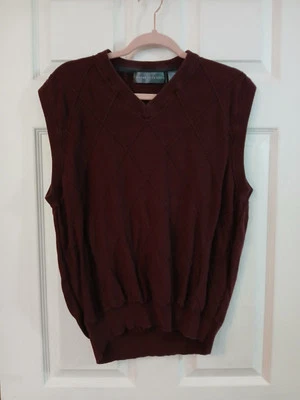 Oscar de la Renta Hombres Talla L Diseñador Suéter Chaleco Borgoña Rojo Granate Foto 1 de 4