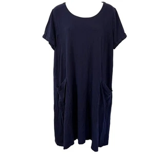 Abito Camicia J Jill Donna Elasticizzato Tencel Modal Maglia Blu Navy Manica Corta Tg L - Foto 1 di 16