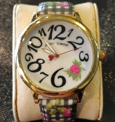 Reloj para mujer Betsey Johnson esfera blanca correa de cuero floral BJ00357-22 Foto 1 de 4