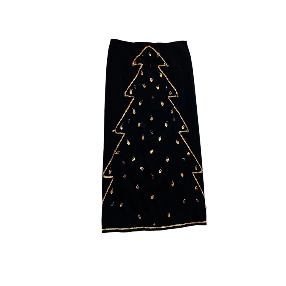 Falda de árbol de Navidad de terciopelo hecha a mano vintage años 70 bordada campanas doradas Lg 32" Foto 1 de 3