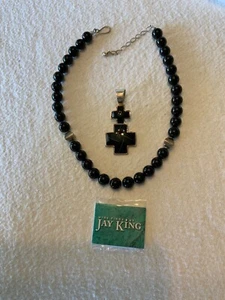 Jay King mine finds Sterling Onyx Cross Necklace w/Pendant - Picture 1 of 3