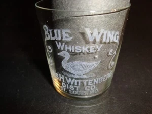 Circa 1900 Blue Wing Whiskey Etched Shot Glass, St. Louis, Missouri - Picture 1 of 1