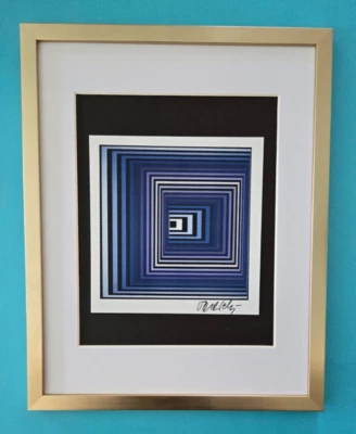 VICTOR VASARELY + IMPRESSÃO ABSTRATA GEOMÉTRICA ASSINADA DA DÉCADA DE 1970 NOVO QUADRO 14x11 polegadas. - Imagem 1 de 3