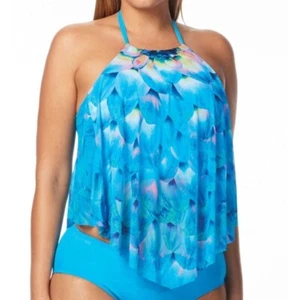 NWT Coco Reef Silent Bloom 36C Blue Layered Underwired Tankini Swim Top 117938 - Picture 1 of 2