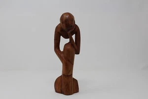 The Thinker Hand Carved Senegal Warm Brown Tone Wood Approximately 8" Tall - Picture 1 of 5