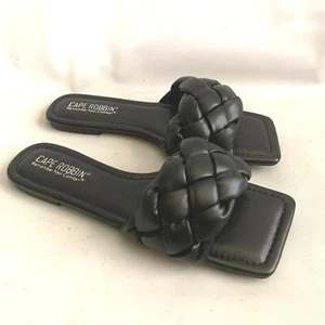 Cape Robbin Vagabond Size 7 M Black Patent Leather Weave Slides Sandals Shoe NEW - Picture 1 of 11