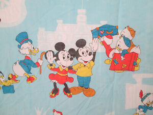 Disney Mickey Mouse Donald Duck Pluto 67" x 94"  flat sheet material  vintage