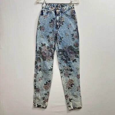 Pantalones de mezclilla vintage años 90 estampado floral cintura alta pierna recta mamá talla 5/6 Foto 1 de 4