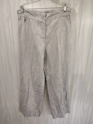 Peter Nygard Women's Linen Blend Pants Size 10 Gray Floral Texture Cruise Luxury - Image 1 of 4