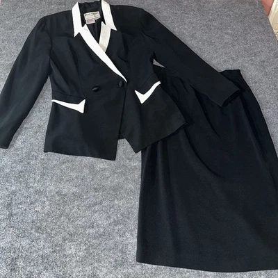 Traje falda y blazer Daymor Couture Mercedes Ferreira para mujer negro con cuentas EE. UU. 8 Foto 1 de 4