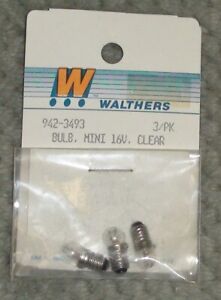 Walthers 942-3493 16 Volt Mini Bulb Clear, Model Train Part N HO O scale