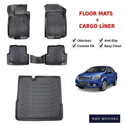 Juego de alfombrillas + revestimiento de maletero de carga para Chevrolet Aveo sedán 2012-2020 moldeado en 3D Foto 1 de 4