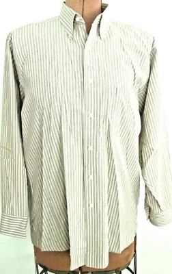  Camisa con botones CHAPS color tostado y blanco a rayas SIN ARRUGAS/Talla 16-16 1/2 32/33 grande Foto 1 de 4