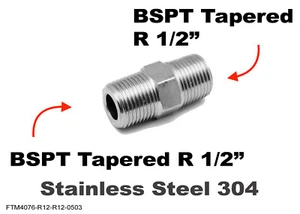 BSPT Tapered R 1/2" Male to R 1/2" Male Stainless Sensor Adaptor Fittings - Picture 1 of 4