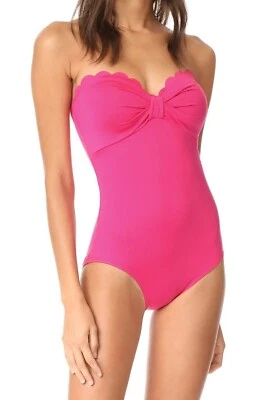Traje de baño Kate Spade New York L9749 rosa festoneado bandeau para mujer talla pequeña Foto 1 de 3