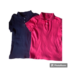Justice lot 2 Girl's School Uniform short sleeve Polo shirts Pink and Blue sz 8 - Picture 1 of 3