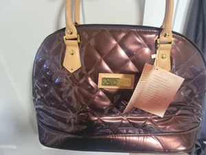 Joy and Iman Quilted Patent Leather Handbag Tote Satchel Brown Iridescent New - Picture 1 of 3