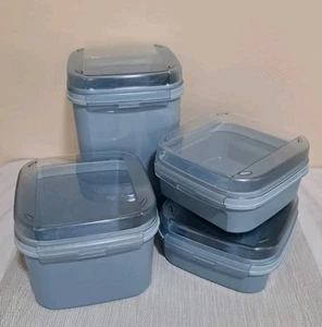 VTG 4pc Set Tupperware Modular Mates Blue w/Hinged Tops Container Canister!!! - Picture 1 of 24