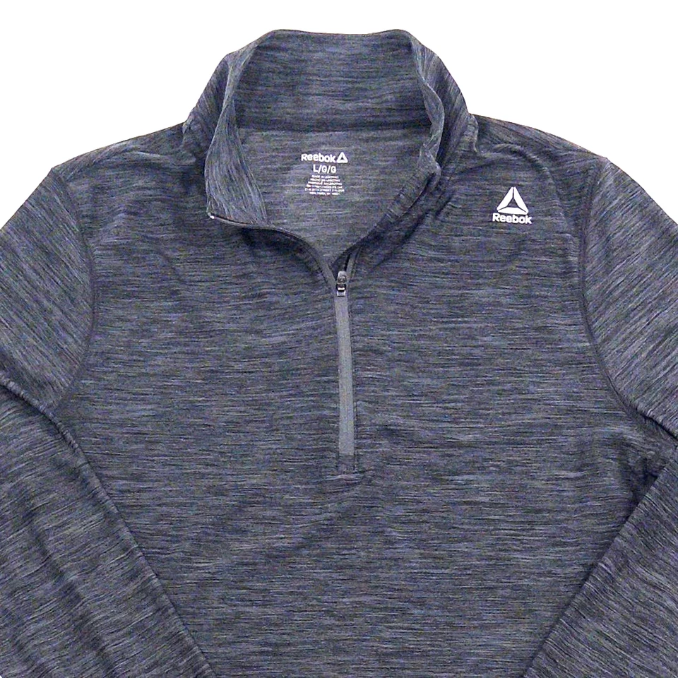 Pulôver Reebok masculino L/G/G cinza 1/4 zíper camisa atlética manga longa poli/elastano - Imagem 1 de 4