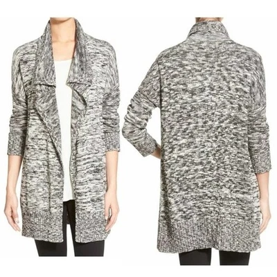 NUEVO CON ETIQUETAS EILEEN FISHER $318 Cárdigan Suéter Tejido Mármol Cuello Negro Blanco Talla XL Foto 1 de 4