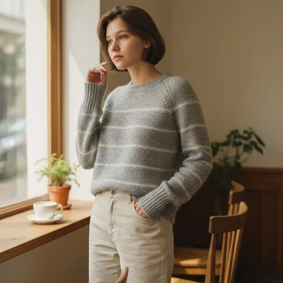 J. Suéter Crew Mezcla de Lana XS Gris Rayas Cuello Redondo Prendas de Punto Prendas para Mujer Foto 1 de 4