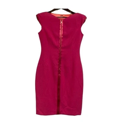 Nuevo con etiquetas Vestido Elie Tahari Ruth $448 Full Bloom Metal Cremallera Manga Gorra Rosa/Naranja Foto 1 de 4