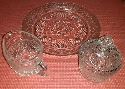 Juego de crema y azucarero vintage de cristal de plomo con tapa vidrio cortado grabado Foto 1 de 4