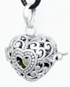 Freja Heart Locket with Sound Ball Pendant Silver Jewelry - NEW - Picture 1 of 1