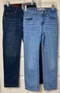 LOT of 2 Boys Levi's 514 Straight Blue Stretch Denim Jeans-Waist Tabs (Size 8) - Picture 1 of 11