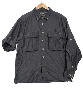 Exofficio Air Strip Button Up Shirt Mens M Gray Roll Tab Sleeve Vented Outdoor - Picture 1 of 12