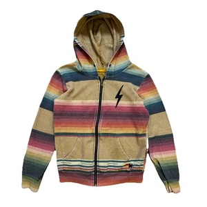 Aviator Nation Hoodie Kids Serape Bolt Stitch Youth Size 10 Striped Full Zip Tan - Picture 1 of 15