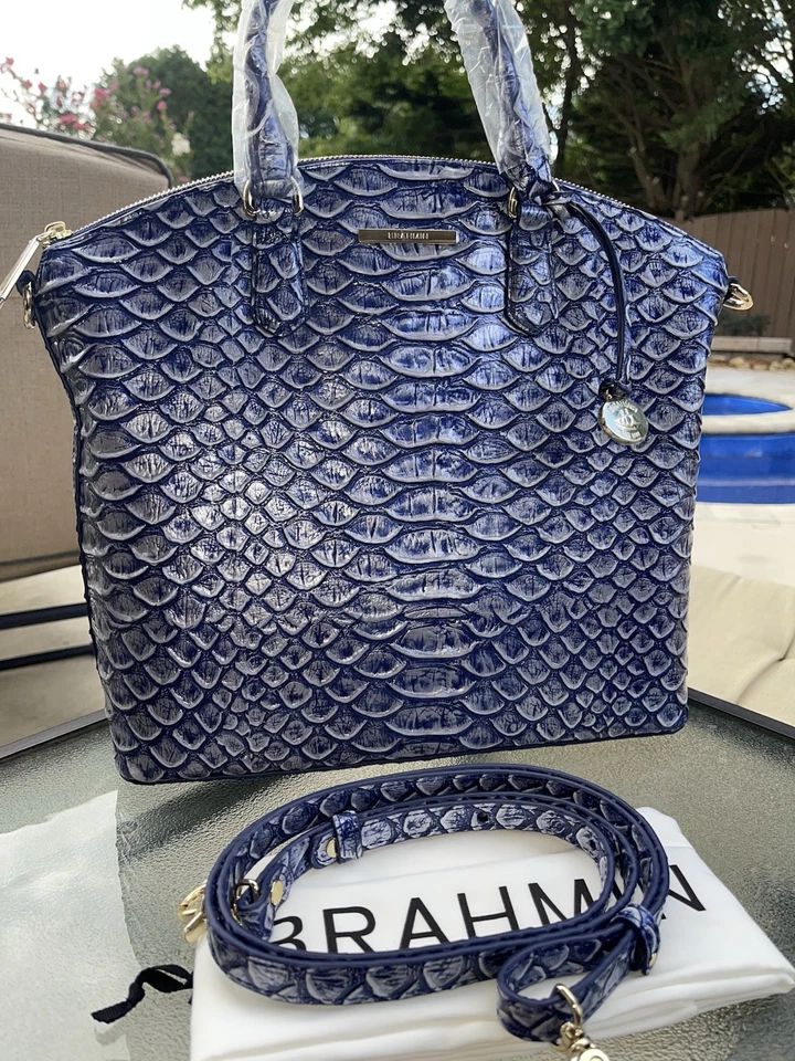 Brahmin Large Duxbury Satchel Denim Cruz Leather Gold Hardware