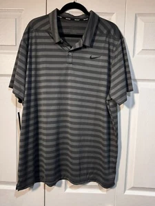 NEW XXL NIKE DRI-FIT SERIES POLO in Dark Grey with Black Stripes - Picture 1 of 4