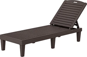 Outdoor Chaise Lounge Chair, Plastic Pool Chaise Lounge with 5-Position Backrest - Picture 1 of 12