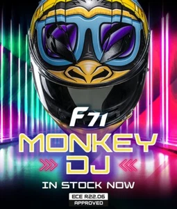 SIZE XL 62 HJC F71 2025 URBAN CITY DJ MONKEY MOTORCYCLE CRASH HELMET - Picture 1 of 5