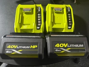 Ryobi OP40602 40V Lithium-ion 6.0 Ah High Capacity 2 Batteries 2 Chargers - Picture 1 of 3